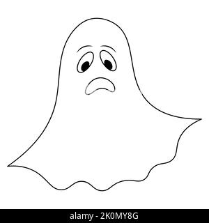 Ghost. Sad expression on his face. Vector illustration. Outline on an isolated white background. Doodle style. Coloring book for children. Sketch. Stock Vector