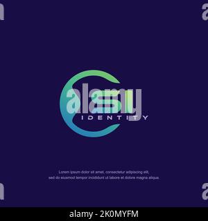 SI Initial letter circular line logo template vector with gradient color Stock Vector