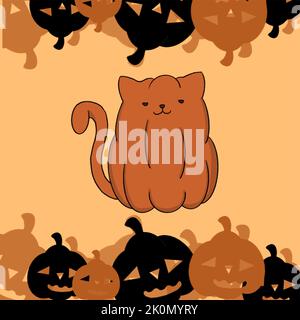 cat pumpkin on the background of pumpkins illustration Stock Vector