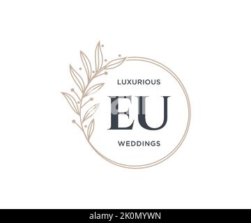 EU Initials letter Wedding monogram logos template, hand drawn modern minimalistic and floral templates for Invitation cards, Save the Date, elegant Stock Vector