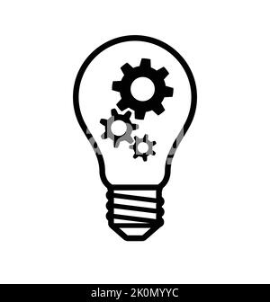 light bulb globe with cluster of 3 gears simple linework concept logo vector isolated on white background Stock Vector