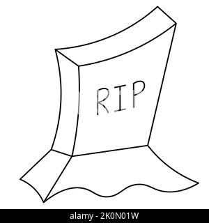 Headstone. Monument made of granite. Vector illustration. Outline on an isolated background. Doodle style. Gloomy sketch. Inscription - Rest in peace Stock Vector