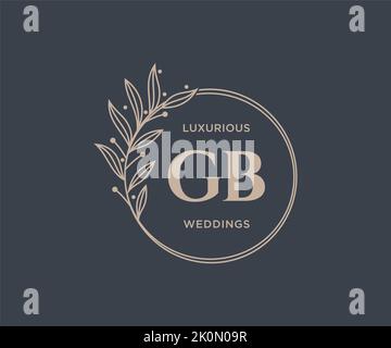 GB Initials letter Wedding monogram logos template, hand drawn modern minimalistic and floral templates for Invitation cards, Save the Date, elegant Stock Vector