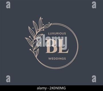 BL Initials letter Wedding monogram logos template, hand drawn modern minimalistic and floral templates for Invitation cards, Save the Date, elegant Stock Vector