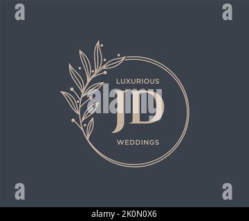 JD Initials letter Wedding monogram logos template, hand drawn modern minimalistic and floral templates for Invitation cards, Save the Date, elegant Stock Vector