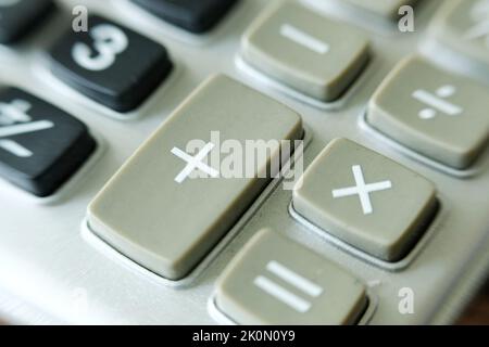 plus, minus, mutiply equal buttons on calculator pad Stock Photo