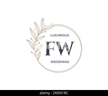 FW Initials letter Wedding monogram logos template, hand drawn modern minimalistic and floral templates for Invitation cards, Save the Date, elegant Stock Vector