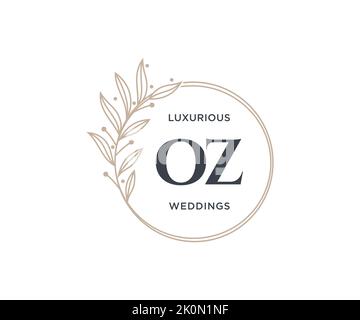 OZ Initials letter Wedding monogram logos template, hand drawn modern minimalistic and floral templates for Invitation cards, Save the Date, elegant Stock Vector