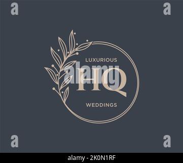 HQ Initials letter Wedding monogram logos template, hand drawn modern minimalistic and floral templates for Invitation cards, Save the Date, elegant Stock Vector