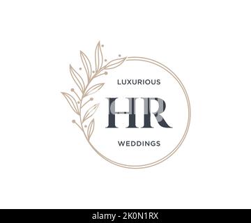 HR Initials letter Wedding monogram logos template, hand drawn modern minimalistic and floral templates for Invitation cards, Save the Date, elegant Stock Vector