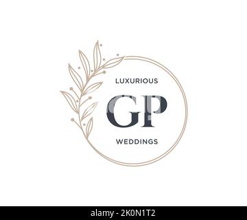GP Initials letter Wedding monogram logos template, hand drawn modern minimalistic and floral templates for Invitation cards, Save the Date, elegant Stock Vector