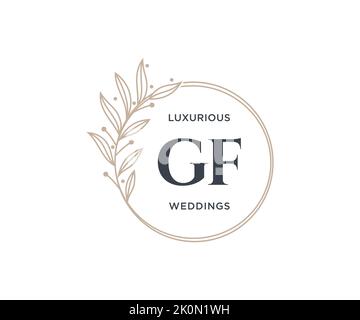 GF Initials letter Wedding monogram logos template, hand drawn modern minimalistic and floral templates for Invitation cards, Save the Date, elegant Stock Vector