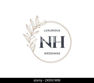 NH Initials letter Wedding monogram logos template, hand drawn modern minimalistic and floral templates for Invitation cards, Save the Date, elegant Stock Vector
