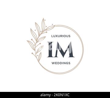 IM Initials letter Wedding monogram logos template, hand drawn modern minimalistic and floral templates for Invitation cards, Save the Date, elegant Stock Vector