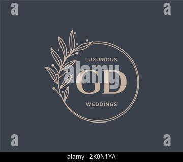 GD Initials letter Wedding monogram logos template, hand drawn modern minimalistic and floral templates for Invitation cards, Save the Date, elegant Stock Vector