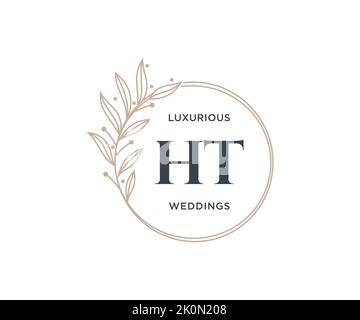 HT Initials letter Wedding monogram logos template, hand drawn modern minimalistic and floral templates for Invitation cards, Save the Date, elegant Stock Vector