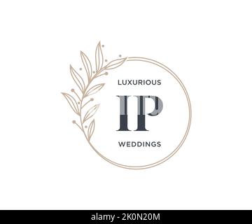 IP Initials letter Wedding monogram logos template, hand drawn modern minimalistic and floral templates for Invitation cards, Save the Date, elegant Stock Vector