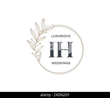 IH Initials letter Wedding monogram logos template, hand drawn modern minimalistic and floral templates for Invitation cards, Save the Date, elegant Stock Vector