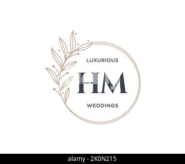 HM Initials letter Wedding monogram logos template, hand drawn modern minimalistic and floral templates for Invitation cards, Save the Date, elegant Stock Vector
