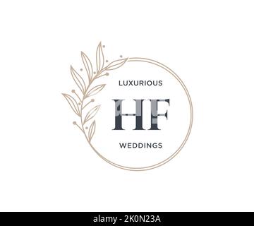 HF Initials letter Wedding monogram logos template, hand drawn modern minimalistic and floral templates for Invitation cards, Save the Date, elegant Stock Vector