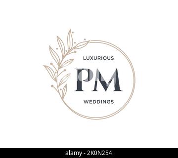 PM Initials letter Wedding monogram logos template, hand drawn modern minimalistic and floral templates for Invitation cards, Save the Date, elegant Stock Vector