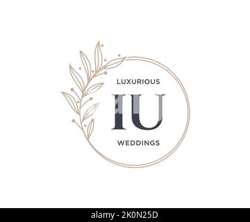 IU Initials letter Wedding monogram logos template, hand drawn modern minimalistic and floral templates for Invitation cards, Save the Date, elegant Stock Vector
