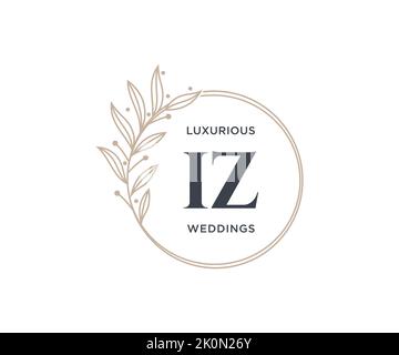 IZ Initials letter Wedding monogram logos template, hand drawn modern minimalistic and floral templates for Invitation cards, Save the Date, elegant Stock Vector