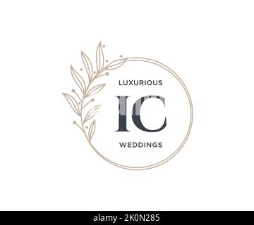 IC Initials letter Wedding monogram logos template, hand drawn modern minimalistic and floral templates for Invitation cards, Save the Date, elegant Stock Vector