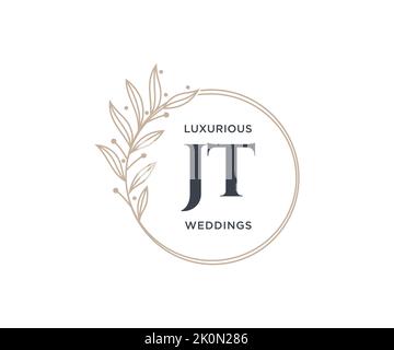 JT Initials letter Wedding monogram logos template, hand drawn modern minimalistic and floral templates for Invitation cards, Save the Date, elegant Stock Vector