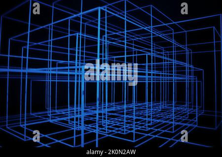 Blue laser squares on a black background Stock Photo
