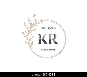 KR Initials letter Wedding monogram logos template, hand drawn modern minimalistic and floral templates for Invitation cards, Save the Date, elegant Stock Vector