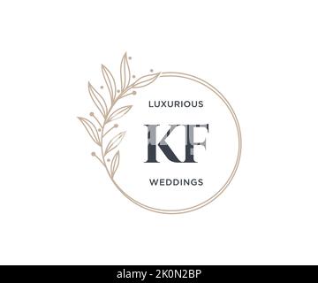 KF Initials letter Wedding monogram logos template, hand drawn modern minimalistic and floral templates for Invitation cards, Save the Date, elegant Stock Vector