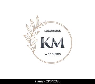KM Initials letter Wedding monogram logos template, hand drawn modern minimalistic and floral templates for Invitation cards, Save the Date, elegant Stock Vector