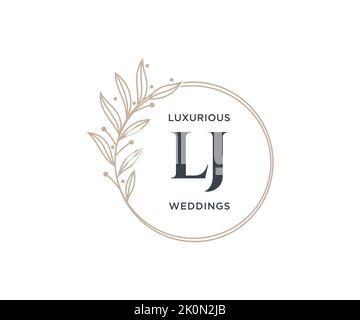 LJ Initials letter Wedding monogram logos template, hand drawn modern minimalistic and floral templates for Invitation cards, Save the Date, elegant Stock Vector