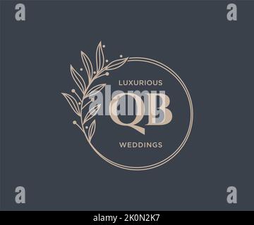 QB Initials letter Wedding monogram logos template, hand drawn modern minimalistic and floral templates for Invitation cards, Save the Date, elegant Stock Vector