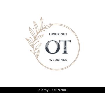OT Initials letter Wedding monogram logos template, hand drawn modern minimalistic and floral templates for Invitation cards, Save the Date, elegant Stock Vector