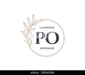 PO Initials letter Wedding monogram logos template, hand drawn modern minimalistic and floral templates for Invitation cards, Save the Date, elegant Stock Vector