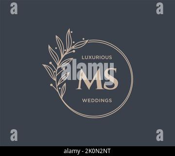 MS Initials letter Wedding monogram logos template, hand drawn modern minimalistic and floral templates for Invitation cards, Save the Date, elegant Stock Vector