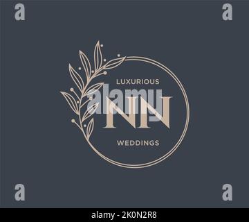 NN Initials letter Wedding monogram logos template, hand drawn modern minimalistic and floral templates for Invitation cards, Save the Date, elegant Stock Vector