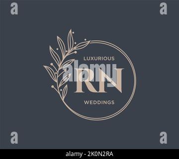 RN Initials letter Wedding monogram logos template, hand drawn modern minimalistic and floral templates for Invitation cards, Save the Date, elegant Stock Vector