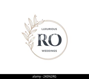 RO Initials letter Wedding monogram logos template, hand drawn modern minimalistic and floral templates for Invitation cards, Save the Date, elegant Stock Vector