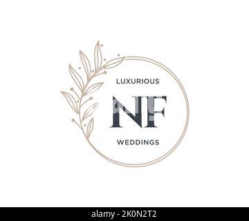 NF Initials letter Wedding monogram logos template, hand drawn modern minimalistic and floral templates for Invitation cards, Save the Date, elegant Stock Vector