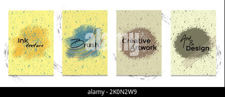 Ink brush abstract grunge texture creative art design modern artwork vertical background set. Stock Vector