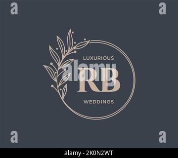 RB Initials letter Wedding monogram logos template, hand drawn modern minimalistic and floral templates for Invitation cards, Save the Date, elegant Stock Vector