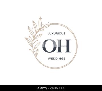 OH Initials letter Wedding monogram logos template, hand drawn modern minimalistic and floral templates for Invitation cards, Save the Date, elegant Stock Vector