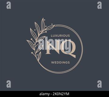 NQ Initials letter Wedding monogram logos template, hand drawn modern minimalistic and floral templates for Invitation cards, Save the Date, elegant Stock Vector