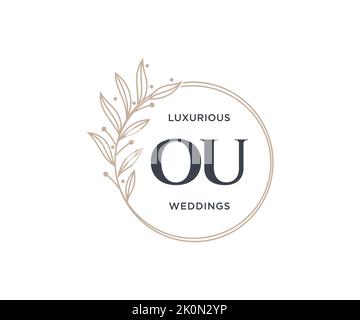 OU Initials letter Wedding monogram logos template, hand drawn modern minimalistic and floral templates for Invitation cards, Save the Date, elegant Stock Vector