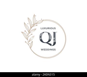 QJ Initials letter Wedding monogram logos template, hand drawn modern minimalistic and floral templates for Invitation cards, Save the Date, elegant Stock Vector
