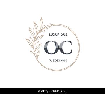 OC Initials letter Wedding monogram logos template, hand drawn modern minimalistic and floral templates for Invitation cards, Save the Date, elegant Stock Vector