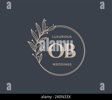 OB Initials letter Wedding monogram logos template, hand drawn modern minimalistic and floral templates for Invitation cards, Save the Date, elegant Stock Vector